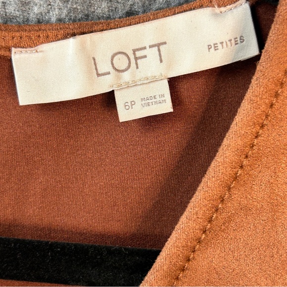 LOFT Dress Womens Petite 6P Brown Faux Suede Sleeveless Shift V-Neck Mini - Picture 5 of 14